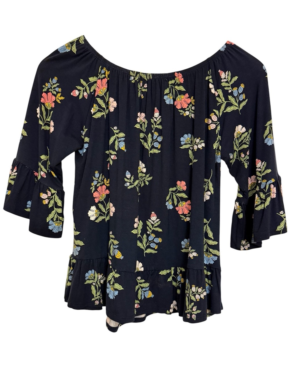 Women’s Blue Floral Peasant Top